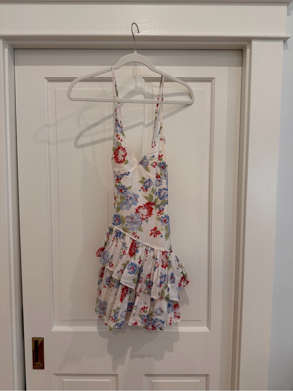 LoveShackFancy White Floral Ruffle Mini Dress w